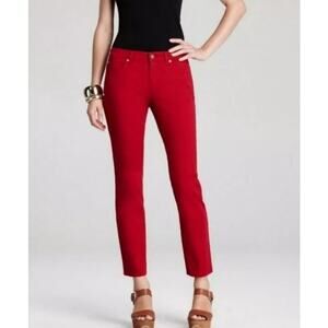 Eileen Fisher Red Slim Ankle Jeans Sz 10 Organic Cotton Stretch Twill EUC